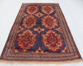 Afghan Antique Rug 5x8 ft, Handmade Wool Area Rug, Tribal Turkmen Rug, Vintage Faded Rug, Vintage Balochi Rug, Oriental Turkmen handmade Rug