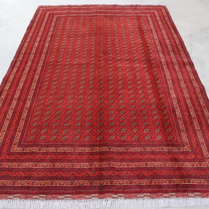 10.0x6.6 Ft Vintage Turkmen Oriental Carpet/ Bukhara Natural Vegi Dye Handmade Rug/ Vintage Distressed Rug/ Rust Red Traditional Rug 300x200