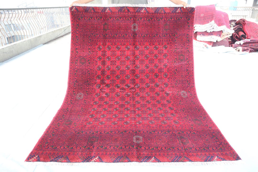 Afghan Turkmen Tekke Mowri Bukhara Rug- 4'9x6'5 Ft Handmade Wool Area ...