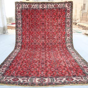 6x10 Large Vintage Bidjar Area Rug, 5&#39;8x9&#39;7 ft Turkmen Tribal Rug, Large Afghan Handmade Wool rug, Oriental Red Antique Rug, Living Room Rug