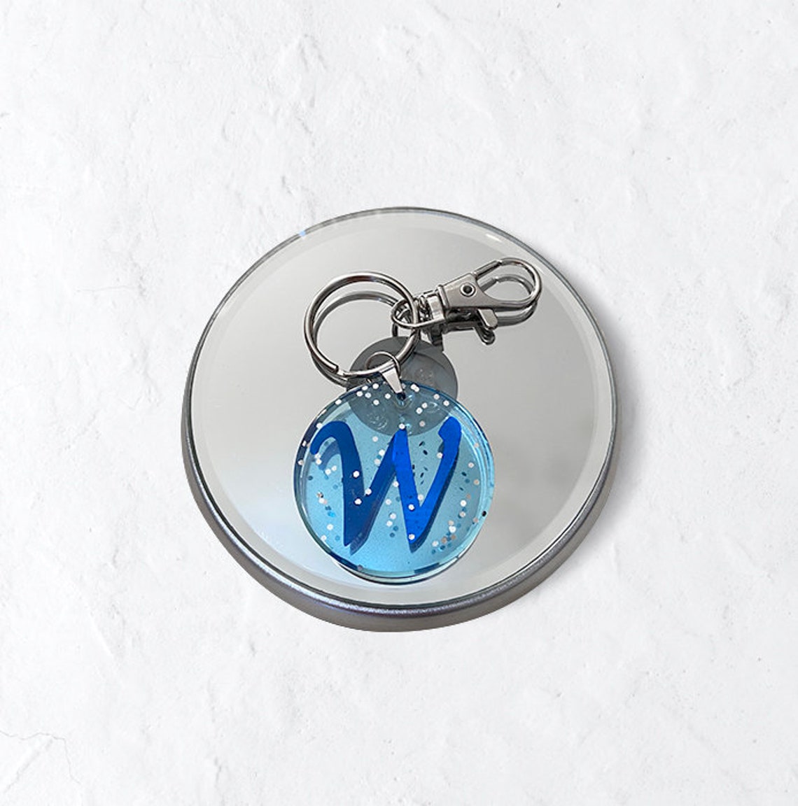 Personalised initial letter key ring light blue half Etsy