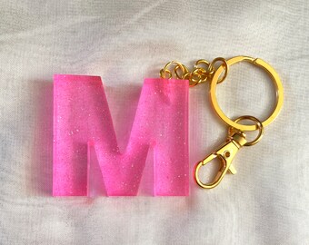Personalised initial letter Keyring pink