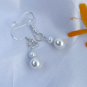 Natural shell pearl drop earrings, sterling silver,gift for her, gift for Christmas