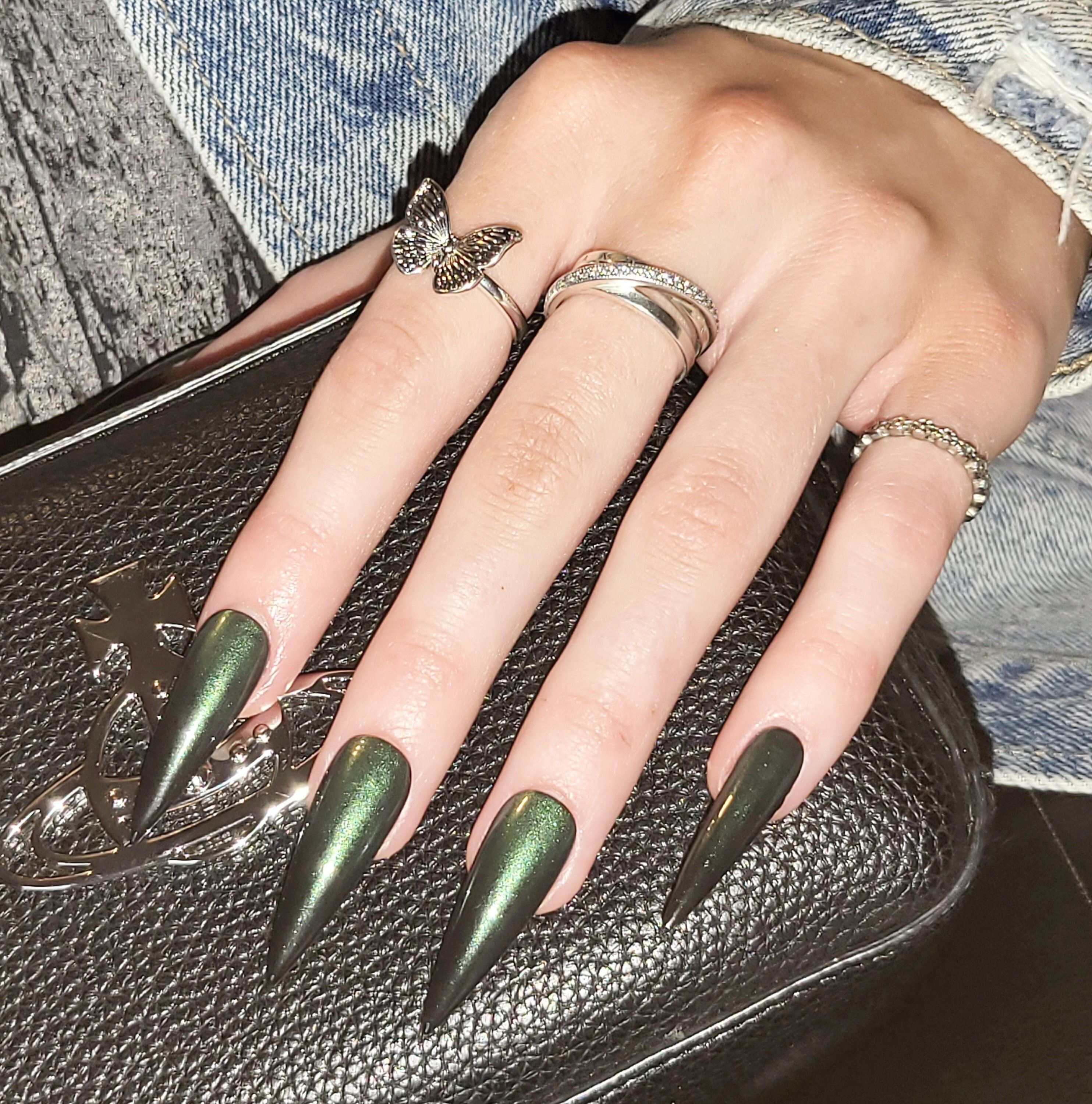 WICKED Press on Nails Green Black Shimmer Ombre Nails - Etsy