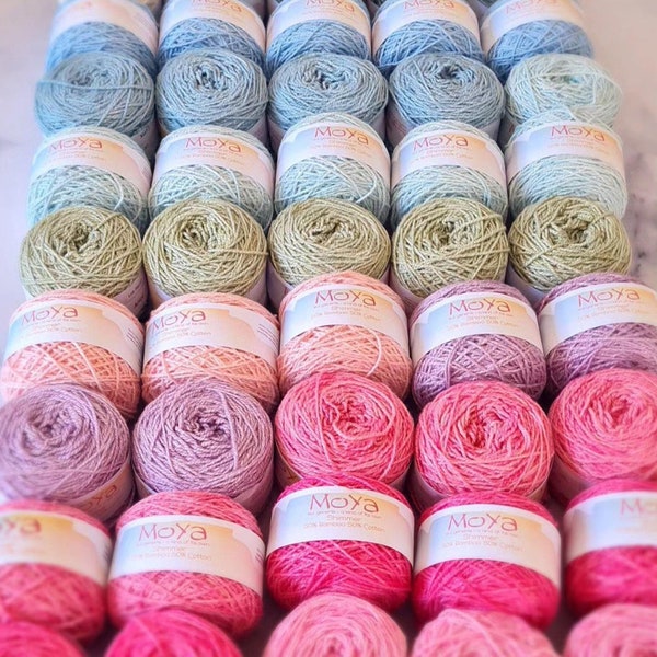 Hand-dyed Cotton/Bamboo Crochet Yarn, vegan, knitting yarn, MoYa Shimmer - 50g - 4-ply