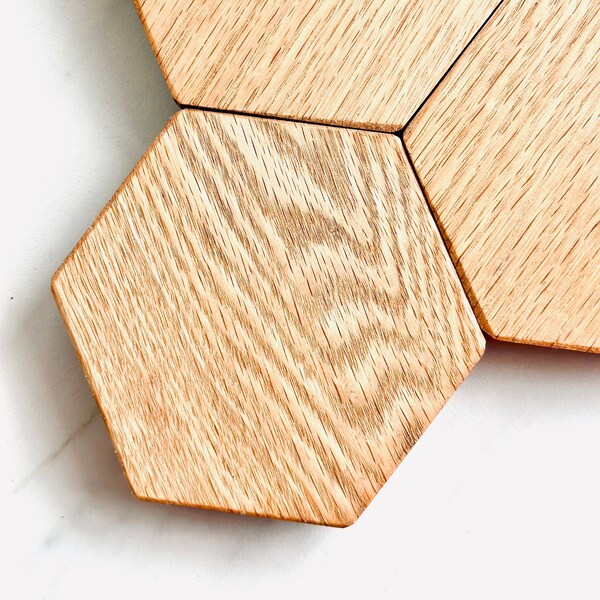 Handmade Magnetic Hexagon Oak Wood Coasters - Unique Wooden Coaster Set with Magnets for Stylish Home Decor & Gift Idea, Scandinavian Design