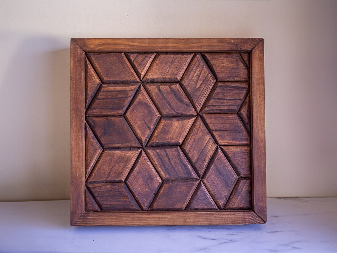 3D Wood Wall Art Panel - Handcrafted Parquet Rhombus Hexagon Decor ...