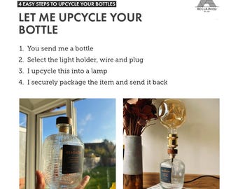 Lampe de table bouteille personnalisée - Gin, whisky lumières durables, lumière recyclée surcyclée, lumière de nouveauté