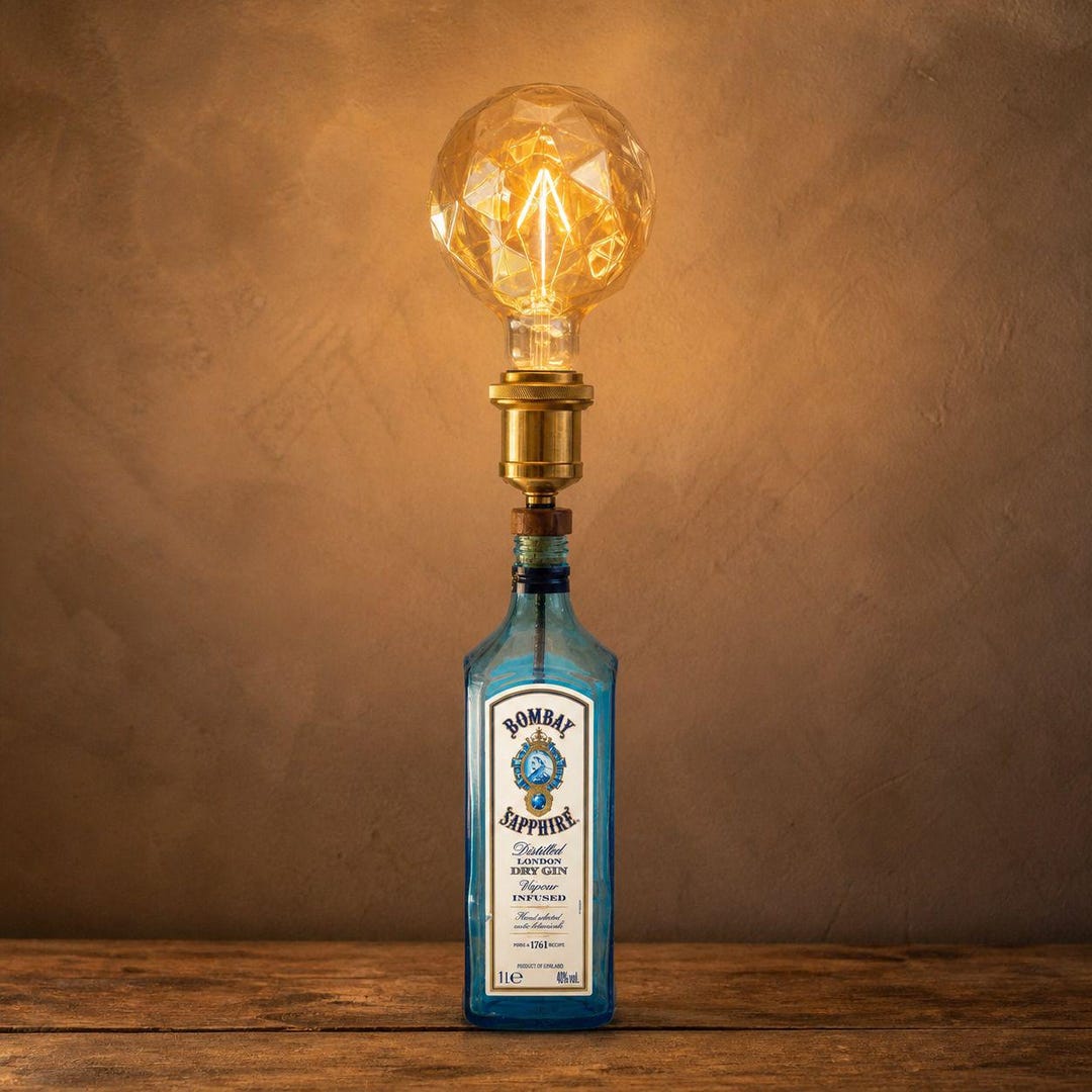 Bombay Sapphire Bottle Light, Unique Bedside Lamp, Upcycled Gin