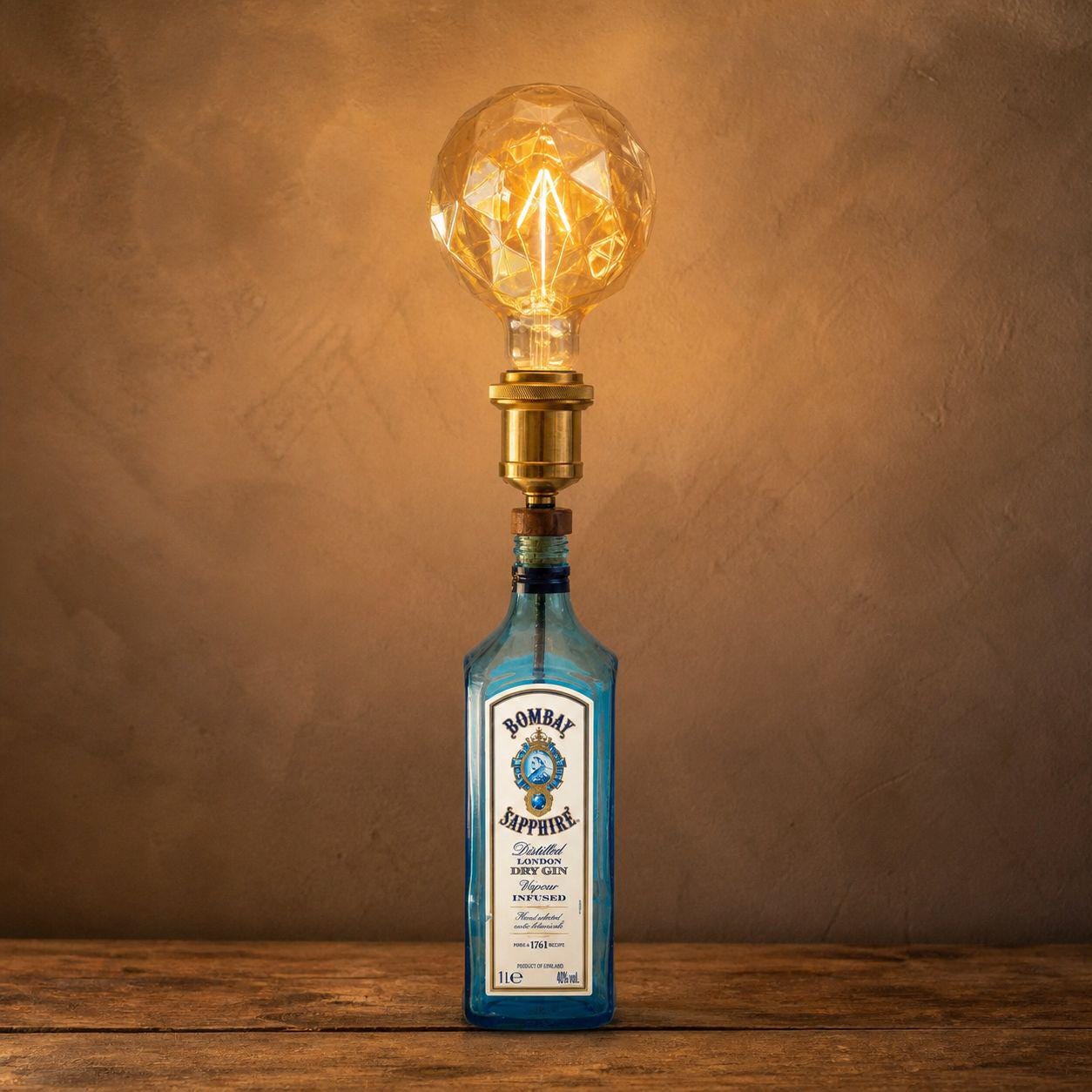 Bombay Sapphire Bottle Light, Unique Bedside Lamp, Upcycled Gin