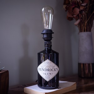 Hendrick's Gin Bottle Lamp Light - Circular Economy, Recycled, Eco Friendly Gift,  U.K. Main Plug, Mood Lighting, Quirky Gifts, Scottish Gin