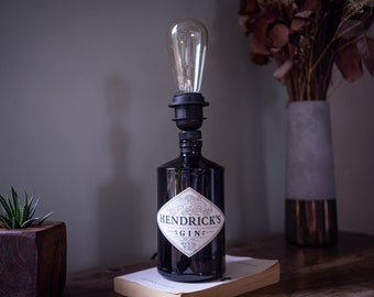 Hendrick's Gin Bottle Lamp Light - Circular Economy, Recycled, Eco Friendly Gift,  U.K. Main Plug, Mood Lighting, Quirky Gifts, Scottish Gin
