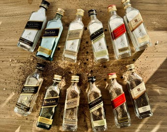 Novelty Mini Johnnie Walker Salt and Pepper Shakers Gift Set - Mini 5cl Bottles, Upcycle Repurpose Bottles, Dispenser Set, Red Blue Label