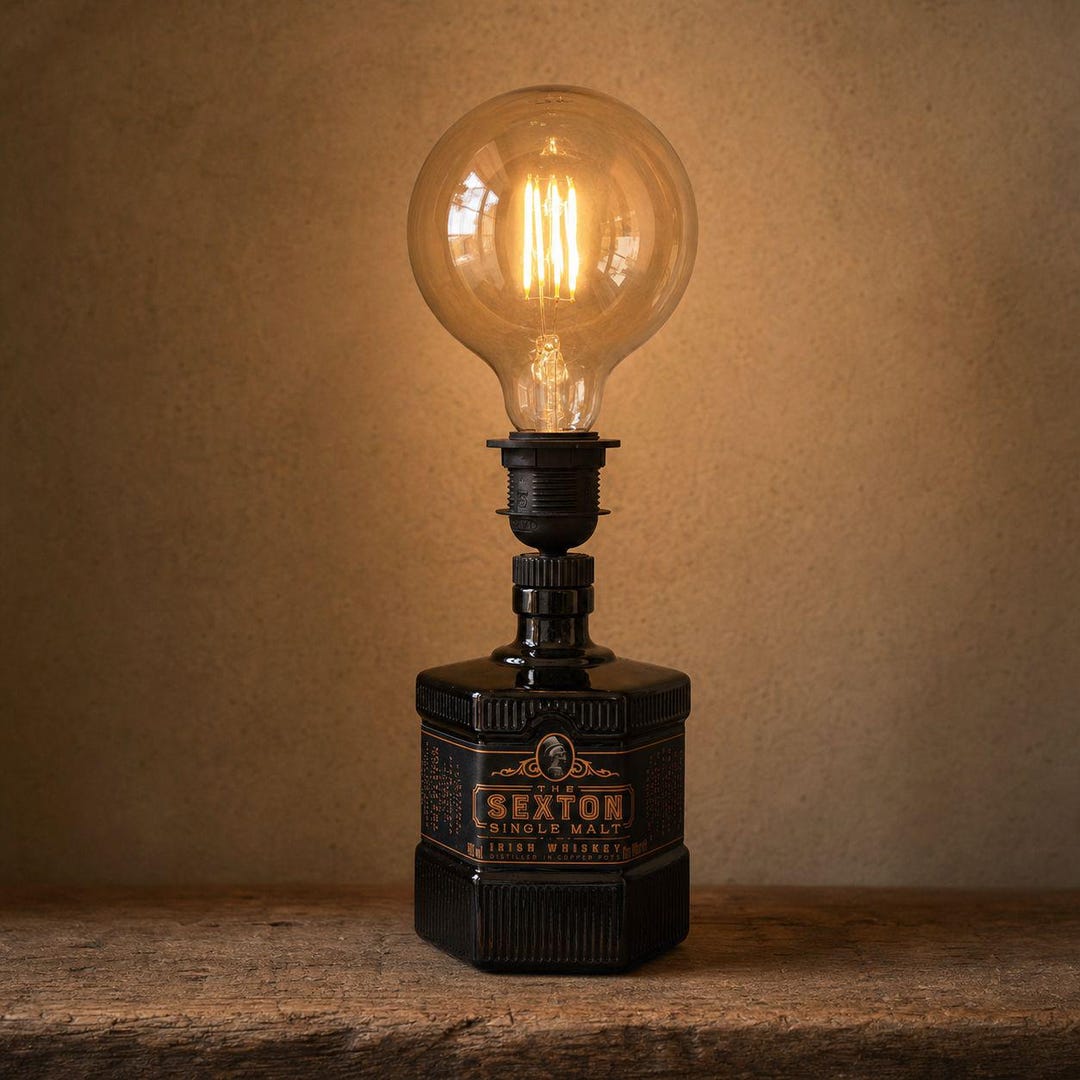 Sexton Irish Whiskey Bottle Lamp, Upcycled Whiskey Light, Man Cave