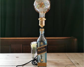 Upcycled Blue Label Whisky Bottle Lamp - Limited Edition, Scotch Whiskey Bottle Light, Man Cave Novelty Light, Weird Gift, Made in London