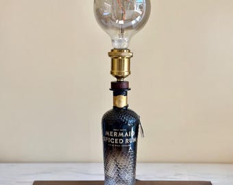 Mermaid Spiced Rum Bottle Lamp, Upcycled Black Rum Light, Quirky Home Bar Decor, Unique Rum Gift for Him, Mood Lighting