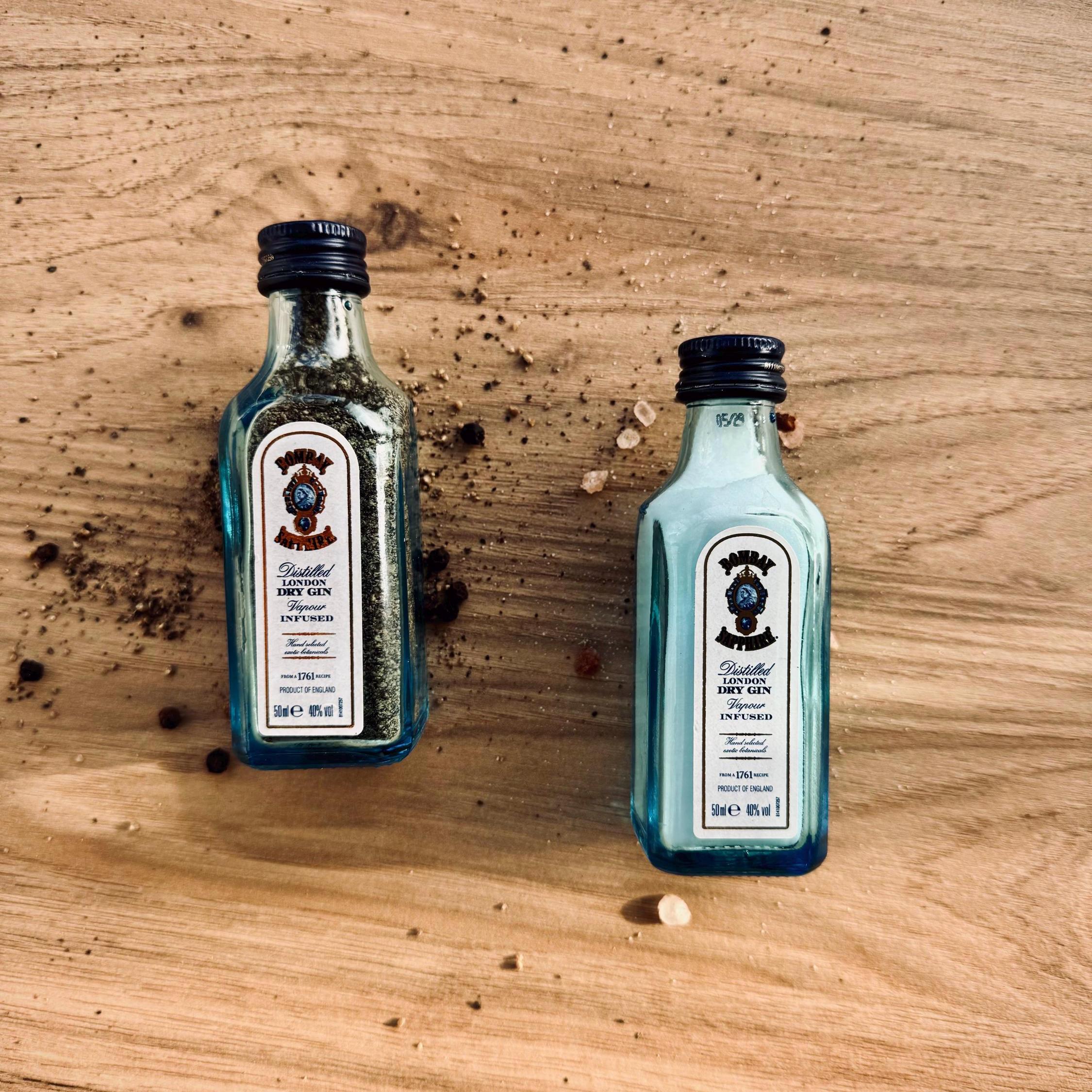 Bombay Sapphire Salt & Pepper Shakers - Upcycled Mini Gin Bottles