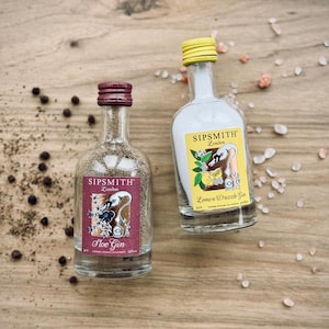Novelty Mini Sipsmith Salt and Pepper Shakers Gift Set - Mini Bottle, Upcycle Repurpose Bottles, Spice Dispenser Set, Mini Bar
