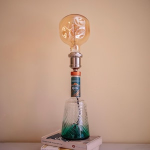 Shivering Mountain Gin Bottle Light - Upcycled Desk Table Lamp, Wedding Table Centrepiece, U.K. Main Plug, Night Light, Novelty Lamp