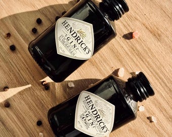Novelty Mini Hendrick's Gin Salt and Pepper Shakers Gift Set - Limited Blue Bottle, Upcycle Repurpose Bottles, Black Bottle Shaker