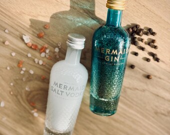 Novelty Mini Mermaid Gin Salt and Pepper Shakers Gift Set White & Blue, Quirky Collectible, Upcycle Repurpose Bottles, Spice Box, Mini Bar