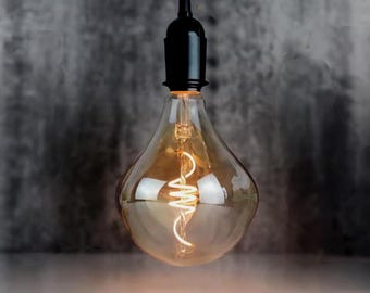 Large Vintage E27 Globe Edison Bulb, Warm White Retro Light, Quirky Light, Vintage Golden Screw, Giant Bulb, Dented, Ball, Hexagonal