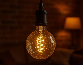 E27 Edison Meteorite Bulb Large XL, Retro Light, Quirky Light, Vintage Golden Screw, Giant Bulb, Dented, Swirls,