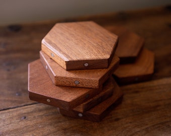 Handmade Magnetic Hexagon Wood Coasters - Unique Wooden Coaster Set with Magnets for Stylish Home Decor & Gift Idea