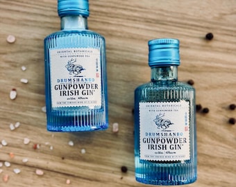 Novelty Mini Gunpowder Gin Salt and Pepper Shakers Gift Set - Limited Blue Bottle, Upcycle Repurpose Bottles, Drumshambo Gin Rare Bottle