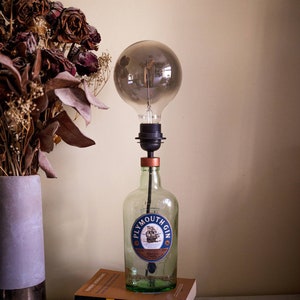 PLYMOUTH GIN BOTTLE Lamp (U.K. Main Plug) - Recycled Lighting Gift