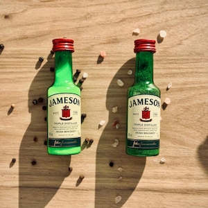 Novelty Mini Jameson Salt and Pepper Shakers Gift Set - Mini Glass Bottle, Upcycle Repurpose Bottles, Dispenser Set, Mini Irish Whiskey