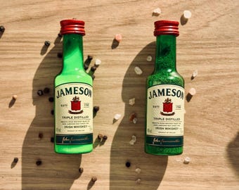Novelty Mini Jameson Salt and Pepper Shakers Gift Set - Mini Glass Bottle, Upcycle Repurpose Bottles, Dispenser Set, Mini Irish Whiskey