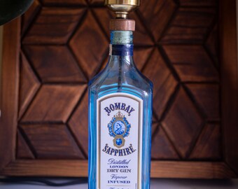 Bombay Sapphire Bottle Light, Unique Bedside Lamp, Upcycled Gin