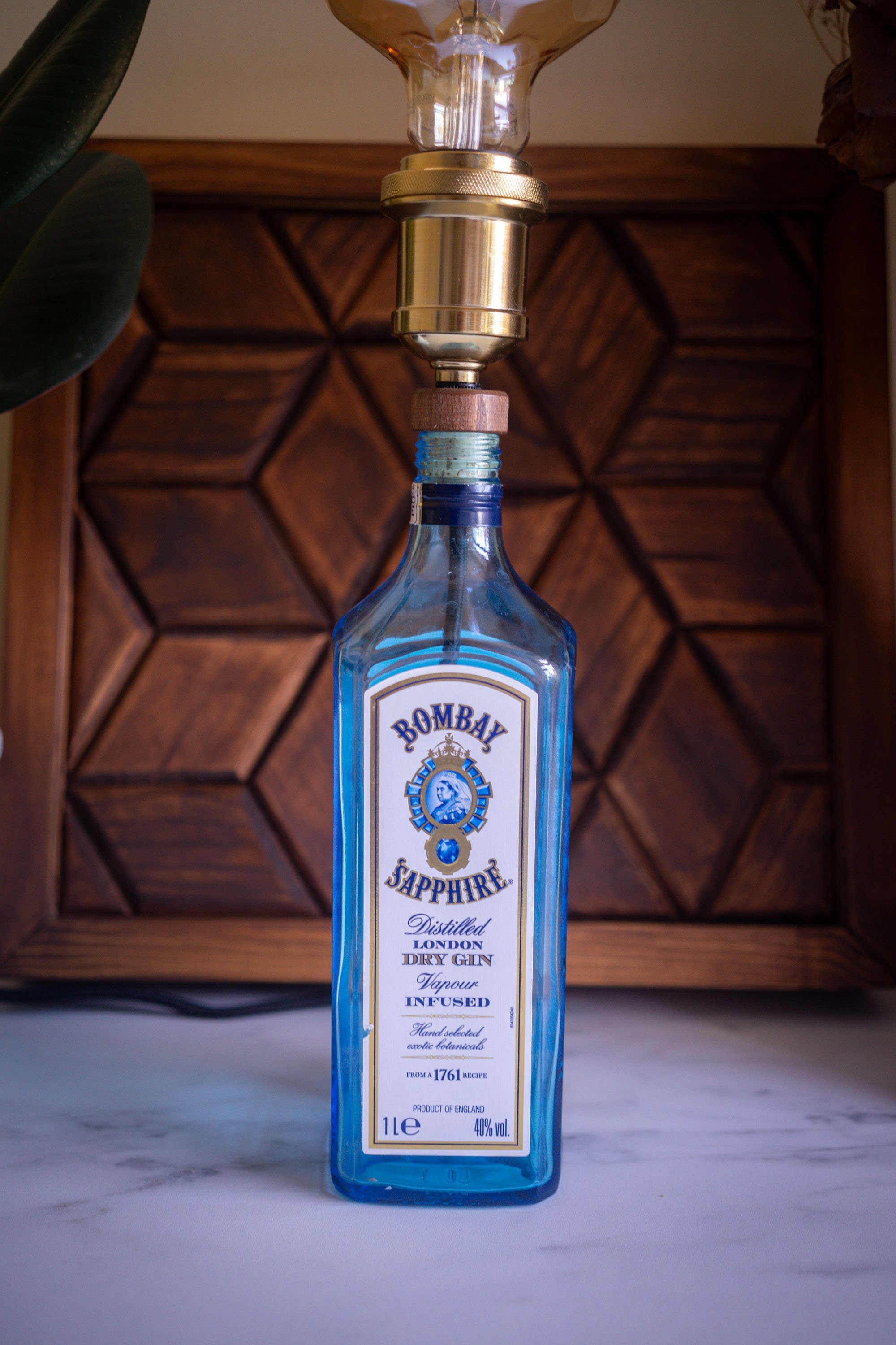 Bombay Sapphire Bottle Light, Unique Bedside Lamp, Upcycled Gin