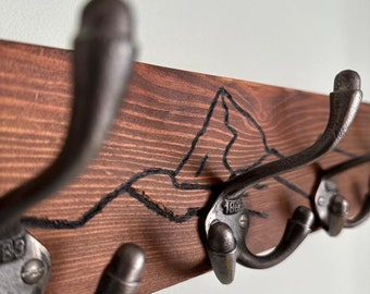 Mount Everest Rustic Handmade Wooden Coat Rack, Double Hooks, Easy Assembly, Made in London