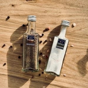 Novelty Mini Martin Miller’s Salt and Pepper Shakers Gift Set - Mini Bottle, Upcycle Repurpose Bottles, Spice Dispenser Set, Mini Bar
