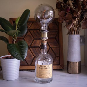 Upcycled Monkey Shoulder 1L Bottle Light, Rustic Whiskey Lamp, Repurposed Whiskey Bottle Light