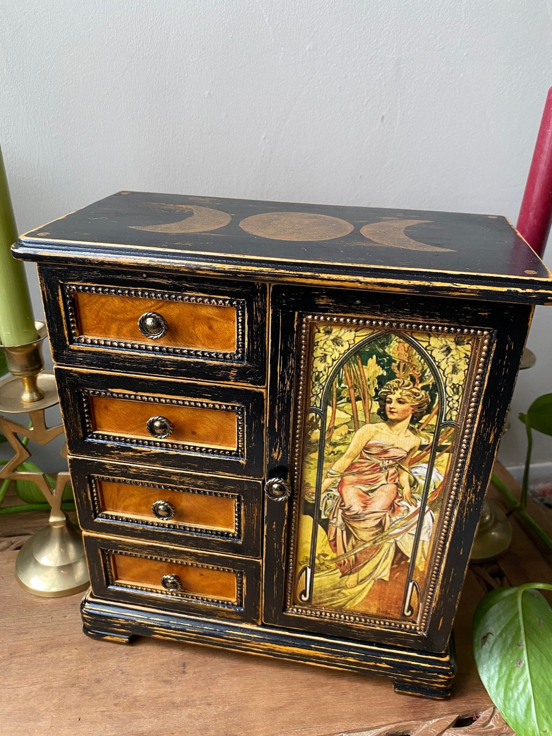 Vintage Moon & Stars Goddess Armoire Style Hand Crafted Jewellery Box