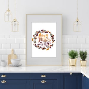 Happy Thanksgiving Printable Wall Art, Watercolor Floral, Thanksgiving Decoration, Give Thanks, Family, Country, Rustic, Holiday, Antique