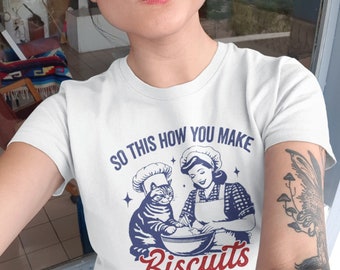 Cat Biscuits T-shirt |  How U Make Biscuits | Cat T-shirt | So This Is How U Make Biscuits Tee |  Retro T-shirt | Cat Lover Graphic Tee
