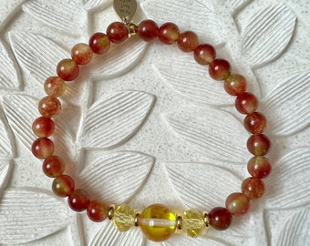 Watermelon Jade Stretch Bracelet, Gold Accents