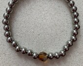 November Birthstone Stretch Bracelet, Topaz Swarovski, Steel Beads