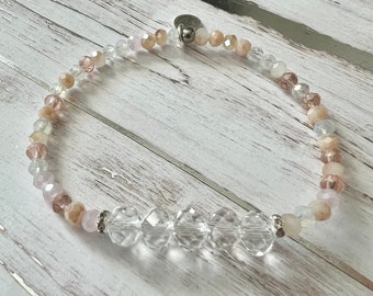 Just Peachy Crystal Bracelet, Clear Crystal Rondelle, Silver Accents