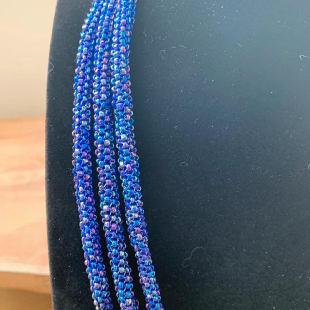 Collier Perles Vintage Années 70 - 3 Rangs Torsadés Couleur - Occasion Très Bon état