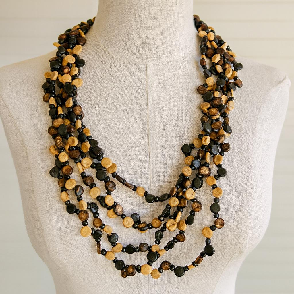 ボヘミアンシック ヴィンテージのマルチストランド木製ビーズ