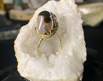 Bague Œil d'agate, agate véritable, lithothérapie, cadeau femme, fait main en France, bague en agate, bague boho, cadeau pour elle