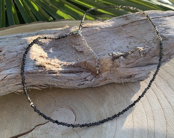 collar de obsidiana negra en cuentas facetadas, gargantilla para mujer y hombre, para él, para ella, regalo de mujer, gargantilla de obsidiana