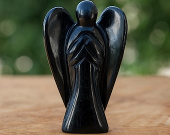 Zwarte Toermalijn Engel – Beschermengel, Zakengel, Beschermingssteen, Spiritueel Geschenk, Lithotherapie, Energie Sieraden, Doop