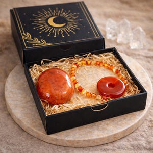 coffret cornaline naturelle bracelet galet donut – pierre chakra sacré – lithothérapie énergie vitalité – cadeau bien-être femme