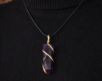Colgante de amatista chevron natural – Collar con piedra natal de febrero – Joyería espiritual bohemia